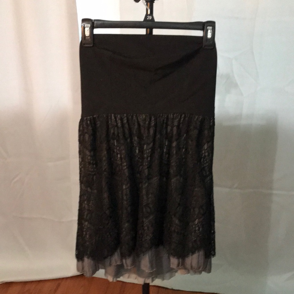 Strapless black lace silk dress